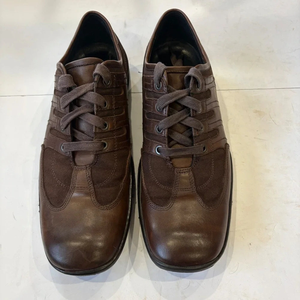 Kenneth Cole Fly By Nite Mens Brown Leather Canvas Sneakers M72859 Size 10M